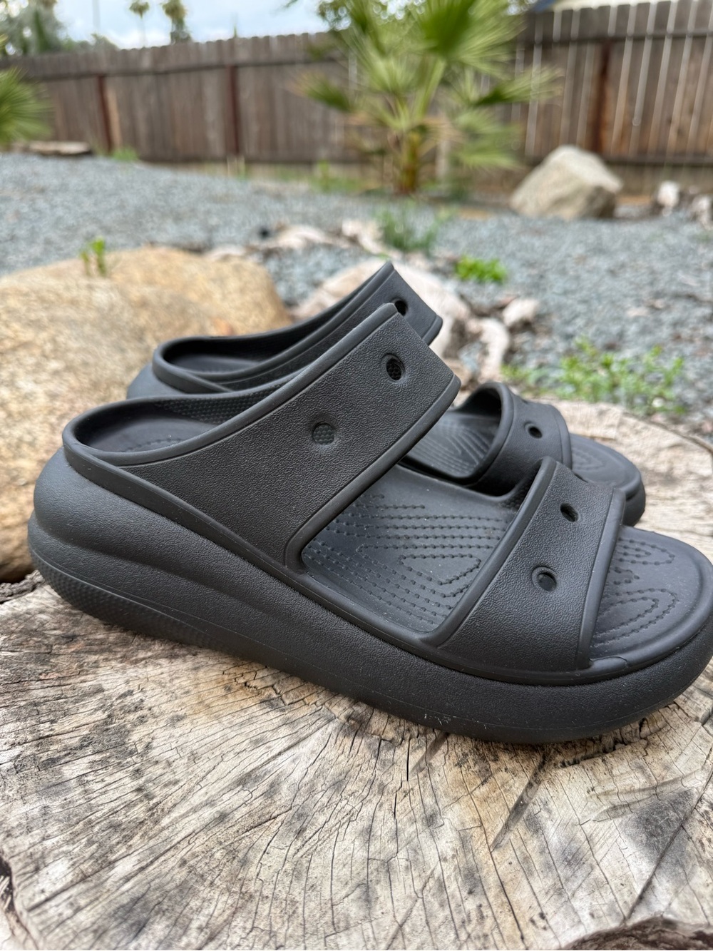 CROCS Womens Black Wedge Slide Sandals